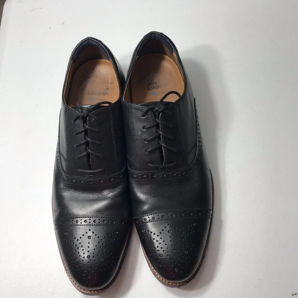Johnston &Murphy Captoe Men's Black Leather Dress Shoes Size 13W S-03